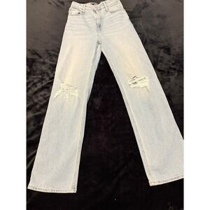 Hollister Ultra‎ High-Rise Ripped Light Wash Dad Jeans 0R W24 L31 Distressed